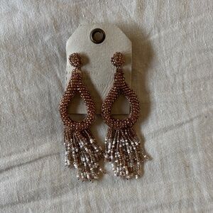 Anthropologie Brown Beaded Teardrop Earrings